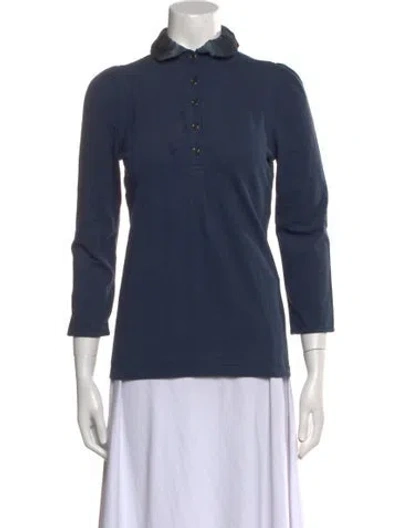 Pre-owned Burberry Mock Neck Three-quarter Sleeve Polo In Blue