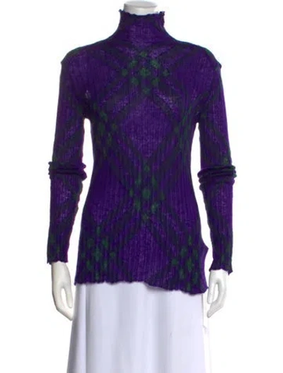 Pre-owned Burberry Mohair Patterned Sweater W/ Tags In Purple