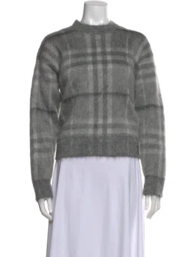 Pre-owned Burberry Mohair Plaid Print Sweater In Gray