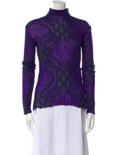 Pre-owned Burberry Mohair Printed Sweater In Purple