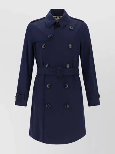 Burberry Monochrome Belted Coat Adjustable Waistband In Blue