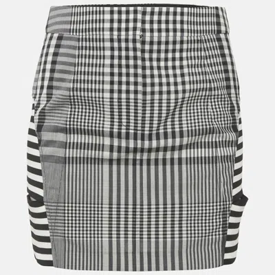 Pre-owned Burberry Monochrome Check And Stripe Cotton Mini Skirt S In Black