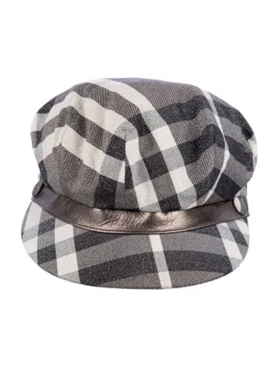 Pre-owned Burberry Monochrome Check Newsboy Hat In Silver