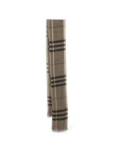 Pre-owned Burberry Monochrome Checked Scarf In Grey