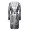 Burberry Monochrome Sequinned Animal Print Belted Trench Dress In Silver Tone