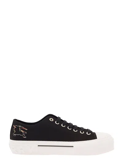 BURBERRY MONOCHROME SNEAKER WITH DRAWING DETAIL AT THE BACK IN COTTON MAN