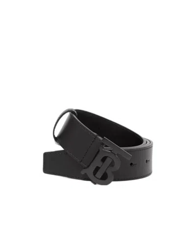 Burberry Monogram-buckle Leather Belt In Black