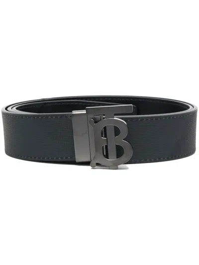 Burberry Monogram Buckle Reversible Leather Belt In Gray