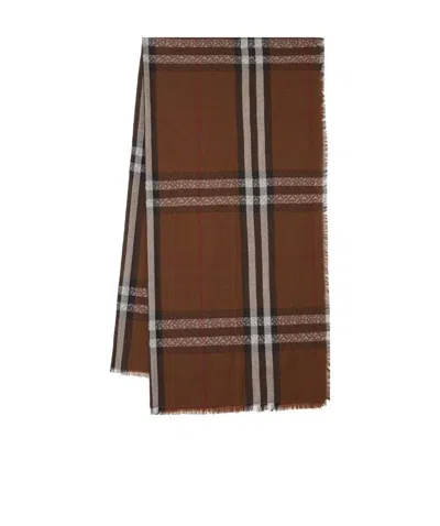 Burberry Monogram Check-print Scarf In Brown