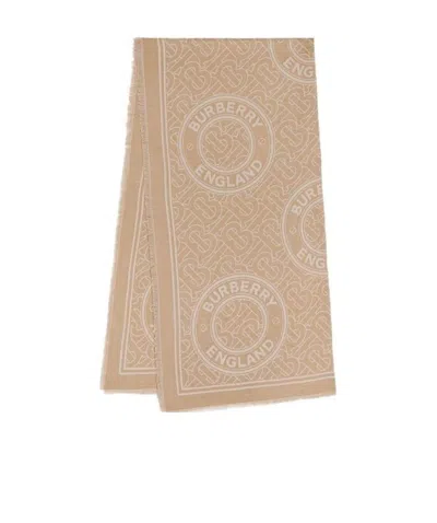 Burberry Monogram-embroidered Cashmere Scarf In Nude