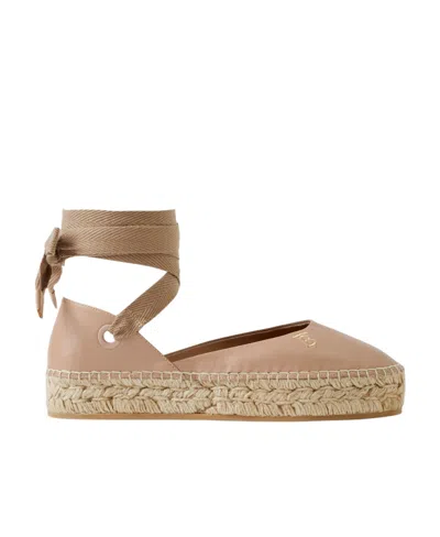 Burberry Monogram-embroidered Leather Espadrilles In Nude