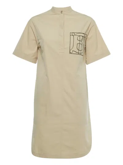 Pre-owned Burberry Monogram Embroidered Mini Dress In Neutral