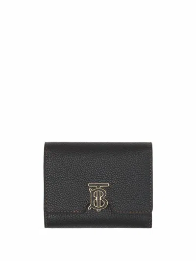 Burberry Grainy Leather Tb Bi-fold Wallet In Black