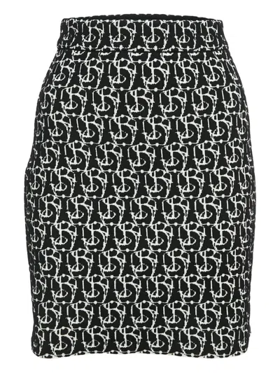 Pre-owned Burberry Monogram-jacquard Pencil Skirt In Black