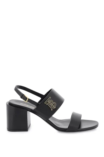 Burberry Monogram Leather Sandals For Women By  In Black