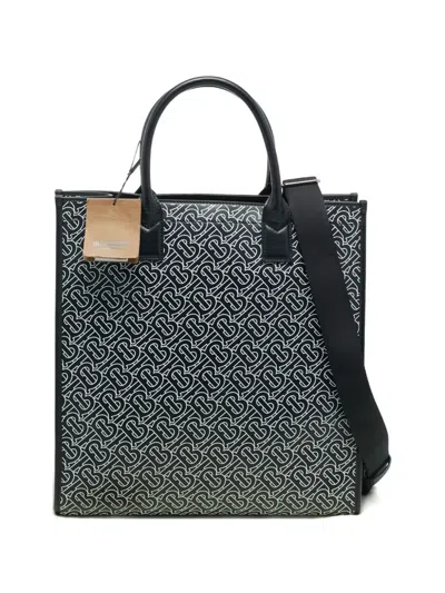 Pre-owned Burberry Monogram Leather Tote Bag In Black