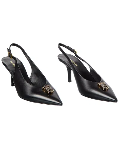 Pre-owned Burberry Monogram Motif Leather Slingback Pump (authentic Pre-loved) In Black