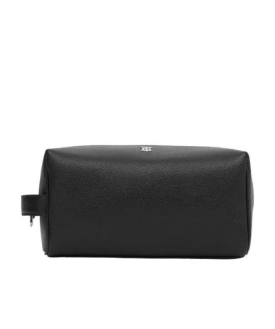 Burberry Monogram Motif Leather Travel Pouch In Black