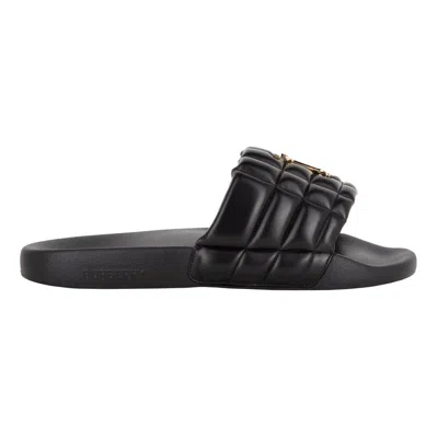 Burberry Monogram Motif Quilted Lambskin Slides In Black