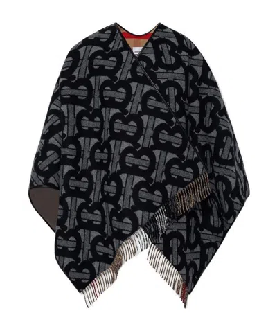 Burberry Monogram Pattern Cape In Black