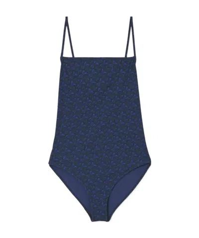 Burberry Monogram-print One-piece Swimsuit In Blue