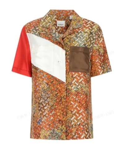 Burberry Monogram-print Silk Shirt In Brown