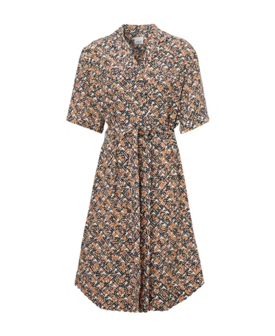 Burberry Monogram-print Silk Shirt Dress In Multicolor