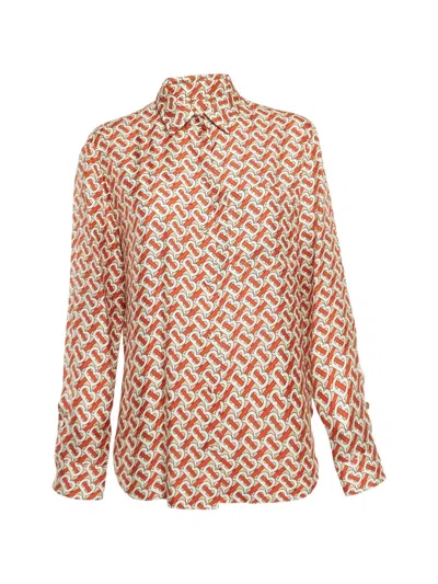 Pre-owned Burberry Monogram Print Silk Shirt In Orange