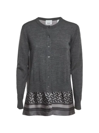 Pre-owned Burberry Monogram-printed Scarf-panel Cardigan In Grey