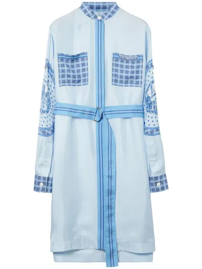 BURBERRY MONUMENT-PRINT BELTED SILK SHIRT DRESS