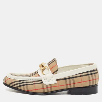 Pre-owned Burberry Moorley Size 38 Beige/white House Canvas And Leather Flats In Sand