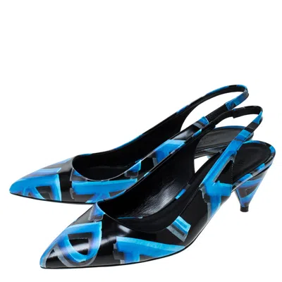 Pre-owned Burberry Morson Black Leather Graffiti Logo Print Kitten Sandals Pumps 37