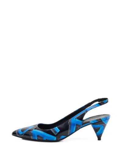 Pre-owned Burberry Morson Graffiti-print Slingback Pumps In Black