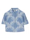 Burberry Motif-print Cotton Chambray Blouse In Blue