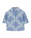 Burberry Motif-print Cotton Chambray Blouse In Blue