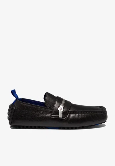 BURBERRY MOTOR ZIP LEATHER LOAFERS