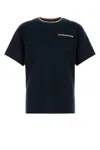 Burberry Cotton Logo T-shirt With Checkered Trim And Chest Pocket In Blue