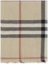 Burberry Check Print Scarf With Fringed Edges In Neutral