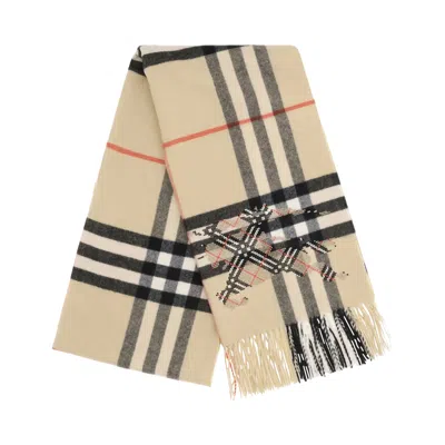 Pre-owned Burberry Mu G Check Ekd X Stitch Scarf 'sand' | Tan | Men's Size Onesize In Brown