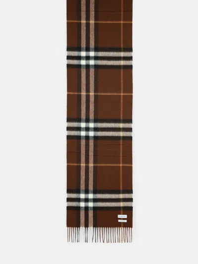 Burberry 'mu Giant Check' Brown Cashmere Scarf
