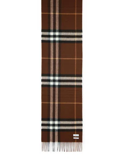 Burberry 'mu Giant Check' Brown Cashmere Scarf Men