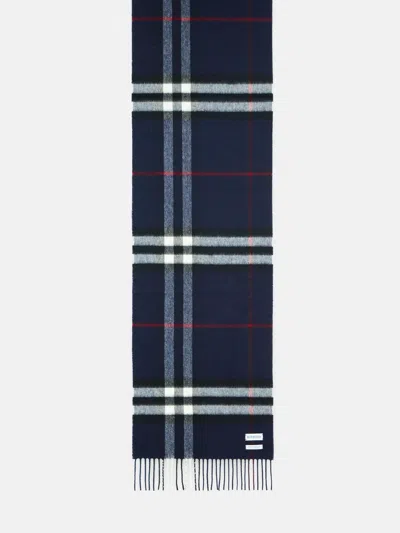 Burberry 'mu Giant Check' Navy Cashmere Scarf In Blue