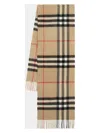 Burberry Soft Checked Cashmere Scarf With Fringed Edges In Beige