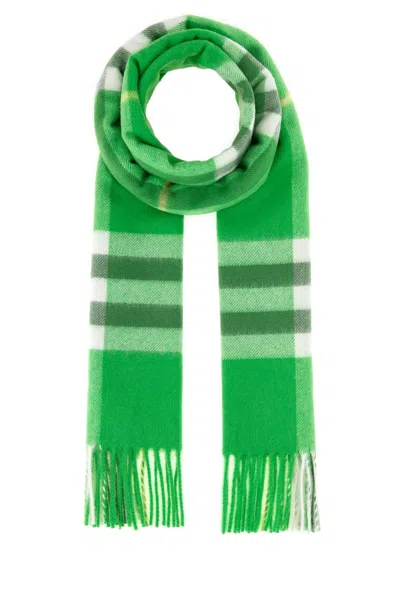 Burberry Cashmere Check Scarf In Green