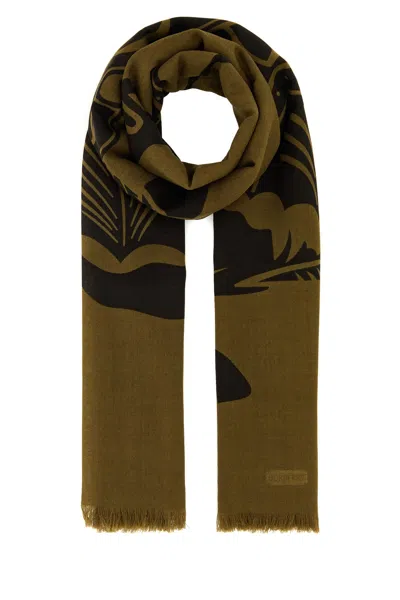 Burberry Embroidered Wool Scarf In Green