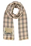 Burberry Wool Blend Scarf With Embroidered Checkered Pattern