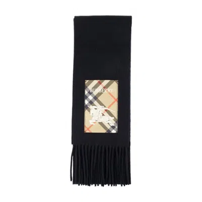 Burberry Mu Solid Label Scarf In Black