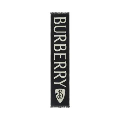 Pre-owned Burberry Mu Text Logo Wool Scarf 'black/calico' | Men's Size Onesize