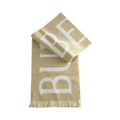 Pre-owned Burberry Mu Text Logo Wool Scarf 'sand' | Tan | Men's Size Onesize In Brown