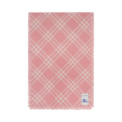 Pre-owned Burberry Mu Wide Check Wool Silk Scarf 'sugar Pink' | Men's Size Onesize